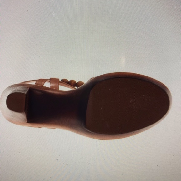 UGG tan nude leather peep toe retro heels wooden platform bead anklet - Picture 4 of 6